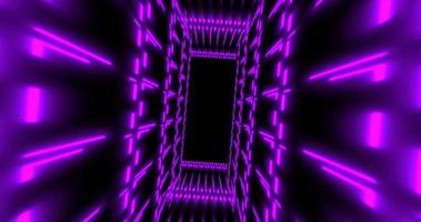 Abstract purple futuristic tunnel square rectangular grid of glowing neon lines digital beautiful magical energy on a dark background. Abstract background photo