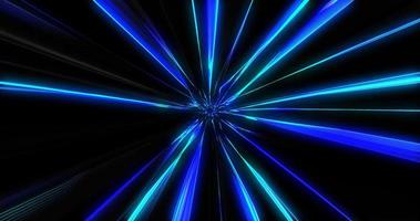 un túnel de tiras de luz móviles multicolores azules y blancas y cristales de hielo de haces de energía. fondo abstracto foto