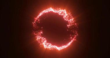 Abstract glowing looped circle made of red lines of magical energy particles. Abstract background photo