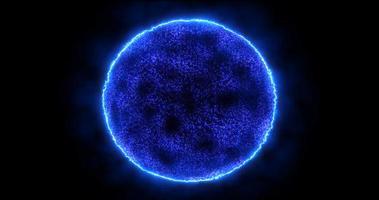 Esfera de energía abstracta redonda planeta estrella futurista cósmica azul hermosa magia brillante sobre fondo negro. fondo abstracto foto