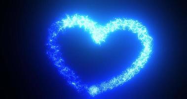 Blue heart love glowing shiny for valentine's day holiday from magic energy lines and particles on black background. Abstract background photo