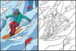 esquí alpino página para colorear ilustración en color vector