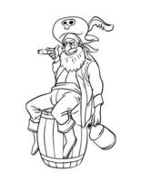 Pirate Sitting On A Barrel Isolated Coloring Page vector