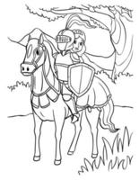 Knight and Princess Riding a Horse Coloring Page vector