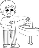 niño conservando agua aislado página para colorear vector