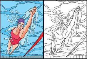 Swimming Coloring Page Colored Illustration vector