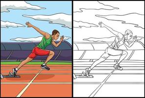 Sprinting Coloring Page Colored Illustration vector