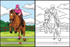 Show Jumping Coloring Page Colored Illustration vector