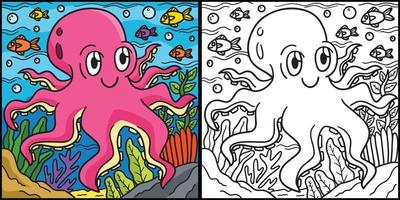 pulpo para colorear página coloreada ilustración vector