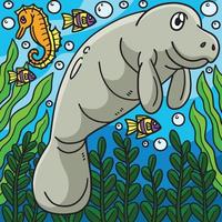 Manatee Marine Animal Colored Cartoon vector