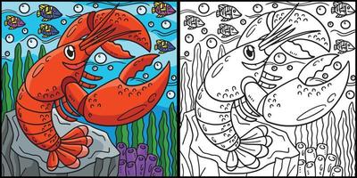 Lobster Coloring Page Colored Illustration vector