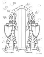 Knight Guarding a Gate Coloring Page for Kids vector