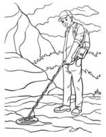 Metal Detectorist Coloring Page for Kids vector