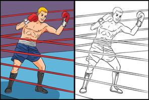 ilustración coloreada de la página para colorear de boxeo vector