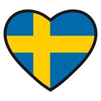 Flag of Sweden in the shape of Heart with contrasting contour, symbol of love for his country, patriotism, icon for Independence Day. vector