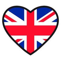 Flag of Great Britain in the shape of Heart with contrasting contour, symbol of love for his country, patriotism, icon for Independence Day. vector