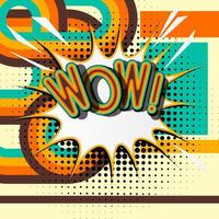 WOW retro lettering with shadows, halftone pattern on retro poster  background. Vector bright illustration in vintage pop art style.