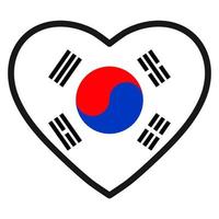 bandera de corea del sur en forma de corazón con contorno contrastante, símbolo de amor por su país, patriotismo, ícono del día de la independencia. vector