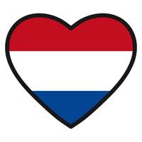 Flag of Netherlands in the shape of Heart with contrasting contour, symbol of love for his country, patriotism, icon for Independence Day. vector