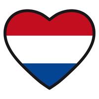 Flag of Netherlands in the shape of Heart with contrasting contour, symbol of love for his country, patriotism, icon for Independence Day. vector