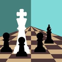 Chess background with chessboard, figures in the game. Vector illustration with a place for your text.