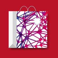 Shopping paper bag, vector marketing symbol isolated on a red background.