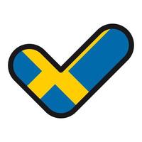 Flag of Sweden in the shape of check mark, vector sign approval, symbol of elections, voting.