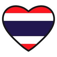 bandera de tailandia en forma de corazón con contorno contrastante, símbolo de amor por su país, patriotismo, icono del día de la independencia. vector