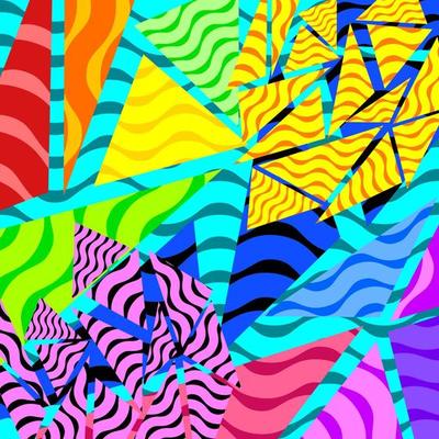 Black and colorful waves triangles pattern, abstract geometric contrast background. Vector.