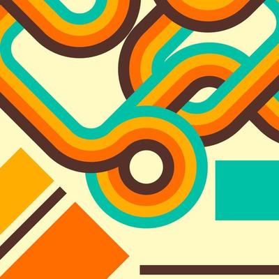 Abstract retro background, digital lines and circles, design70s, vector.