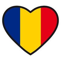 Flag of Romania in the shape of Heart with contrasting contour, symbol of love for his country, patriotism, icon for Independence Day. vector