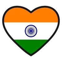 Flag of India in the shape of Heart with contrasting contour, symbol of love for his country, patriotism, icon for Independence Day. vector
