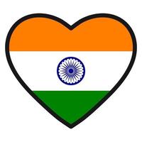 bandera de la india en forma de corazón con contorno contrastante, símbolo de amor por su país, patriotismo, ícono del día de la independencia. vector