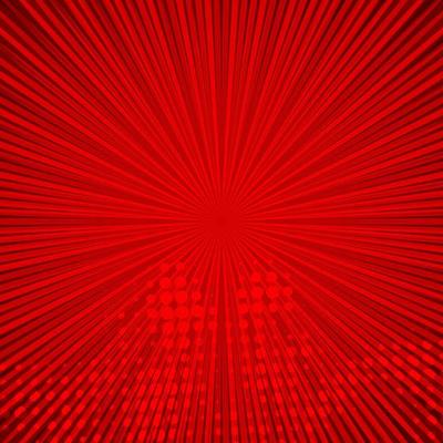 Abstract comic red background for style pop art design. Retro burst template backdrop. Light rays effect. Vintage comic book style, halftone modern print texture, vector.