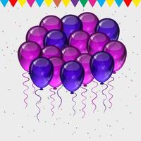 Birthday party vector background - colorful festive balloons, confetti, ribbons flying for celebrations card in isolated white background with space for you text.