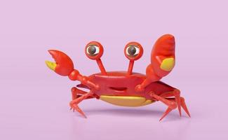 3d red crab from plasticine isolated on pink background. clay toy icon concept, 3d illustration render, clipping path photo