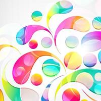 Abstract colorful paisley arc-drop pattern on a white background. Transparent colorful drops and circles design card.  Vector illustration.