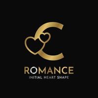 royal letter C with heart shape initial vector logo design