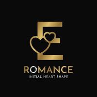 royal letter E with heart shape initial vector logo design