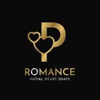 royal letter P with heart shape initial vector logo design