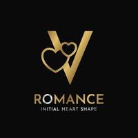 royal letter V with heart shape initial vector logo design