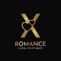 royal letter X with heart shape initial vector logo design