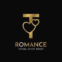 royal letter T with heart shape initial vector logo design