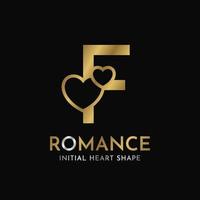 royal letter F with heart shape initial vector logo design