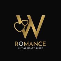 royal letter W with heart shape initial vector logo design