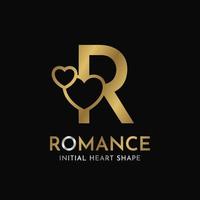 royal letter R with heart shape initial vector logo design