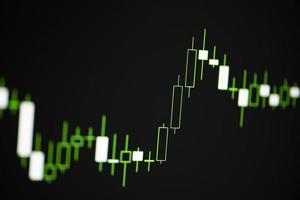 Gráficos de gráficos bursátiles en el precio de la bolsa de valores con inversión de fondo digital financiero comercial: acciones de velas o indicador de comercio de divisas en el monitor de la computadora para los inversores foto