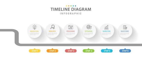 plantilla infográfica para negocios. Diagrama de línea de tiempo moderno de 6 pasos con concepto de hoja de ruta, infografía vectorial de presentación. vector