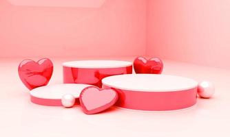 Valentines day podium blank space 3d render for mockup, background and banner photo