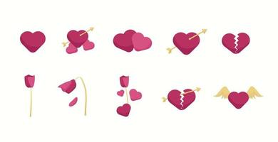 conjunto de símbolo de amor rojo y flor para el diseño de San Valentín vector